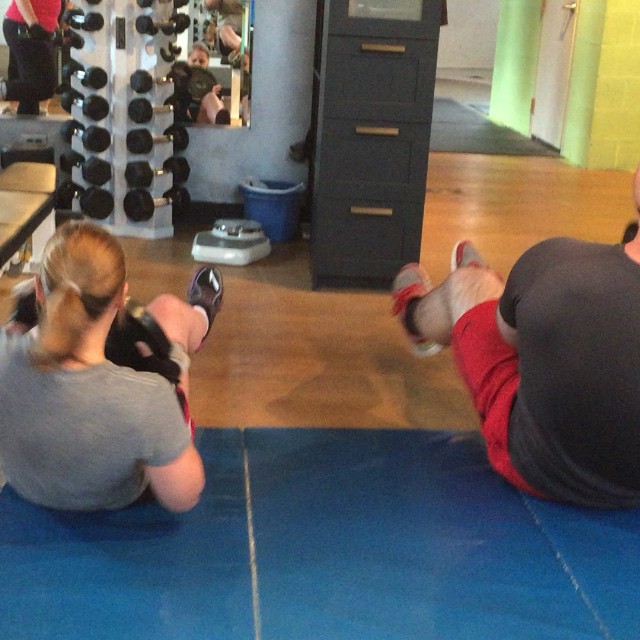 Mary and PMac working some serious #core. #abs #obliques #abdominals #bootcamp #personaltrainer #gym #denver #colorado #fitness #personaltraining #trainerscott #getinshape #fatloss #loseweight #ripped #toned #weights #weighttraining