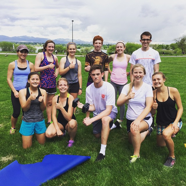 #highschool #bootcamp class today at #sloanslake #park #denver #colorado #coloradoacademy #personaltrainer #personaltraining #workout #sweat #bearcrawl #lunges #pushups #situps #trainerscott #squats #core #sore #dumbbells #weights