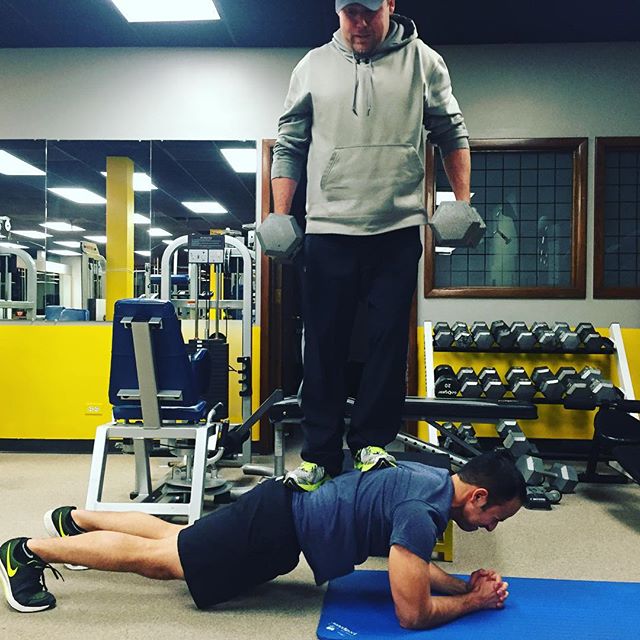 We've done lost our minds again. Rod holding me up during a plank while I'm holding the 50's. #Bootcamp #personaltrainer #gym #denver #colorado #fitness #personaltraining #trainerscott #bodybuilder #bodybuilding #deadlifts #deadlift #glutes #quads #hamstrings #hamstring #hammies #squats #squat #lunges #legs #legday #weightlifting #weighttraining #men #picofday #plank #buff #strong