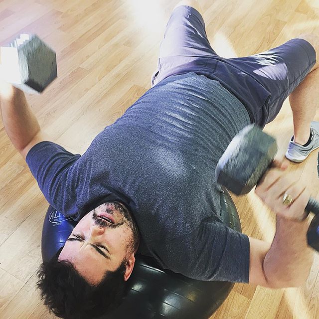Noah getting some chest press with the dumbbells on the stability ball. #Bootcamp #personaltrainer #gym #denver #colorado #fitness #personaltraining #trainerscott #bodybuilder #bodybuilding #deadlifts #deadlift #glutes #quads #hamstrings #hamstring #bench #squats #squat #lunges #legs #legday #weightlifting #men #buff #strong #chest #chestpress #dumbbells