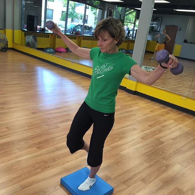 Kathy working on her balance this morning.  #Bootcamp #personaltrainer #gym #denver #colorado #fitness #personaltraining #fun #bodybuilder #bodybuilding #deadlifts #life #running #balance #run #women #fit #squats #squat #lunges #legs #legday #weightlifting #weighttraining #men #sweat #women #cardio #strong