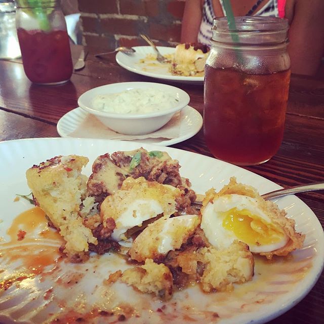 Chicken fried eggs and buffalo hash with jalapeño goat cheese grits and a sweet tea. #food #foodie #brunch #sassafrass #lunch #foodporn #southernfood #comfortfood #sweettea #eggs #friedeggs #fried #buffalo #buffalohash #grits #jalapenos #breakfast #cornbread #tea #foodphotography #foodphoto #yum #yummy #delicious #meal #diet #cheatday