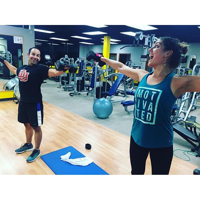 Cheryl and Rod sharing a moment during some lateral raises. #personaltrainer #gym #denver #colorado #fitness #personaltraining #fun #bodybuilder #bodybuilding #deadlifts #life #running #quads #girl #woman #fit #squats #squat #lunges #legs #legday #weightlifting #weighttraining #men #sweat #women #cardio #strong #girls