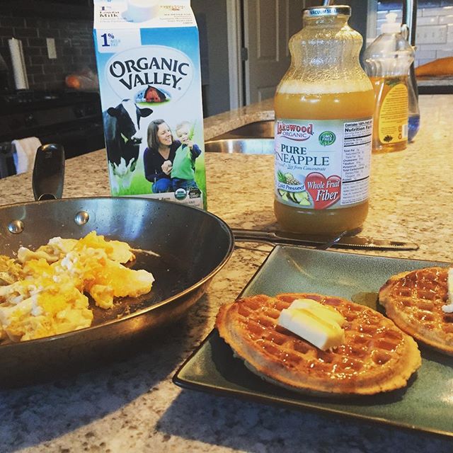 Breakfast of champions. #breakfast #eggs #egg #milk #waffle #waffles #pineapple #pineapplejuice #protein #carbs #fat #healthy #health #juice #maplesyrup #hungry #food #foodie #foodstagram #foodporn #foodphotography #diet #nutrition #lean #meal #mealplan #butter #cooking