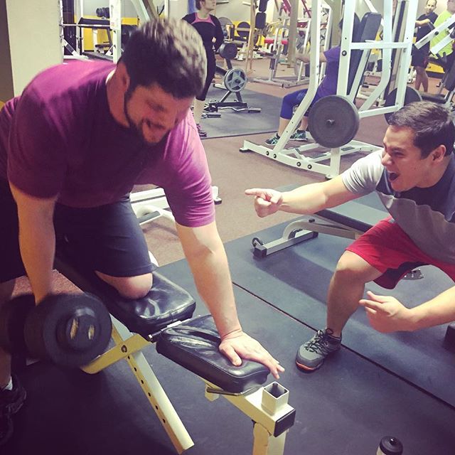 Matty cheering on Clint during his 130 lb dumbbell rows. #personaltrainer #gym #denver #colorado #fitness #personaltraining #fun #bodybuilder #bodybuilding #deadlifts #life #running #quads #girl #woman #fit #squats #squat #lunges #legs #legday #weightlifting #weighttraining #men #sweat #women #cardio #strong #girls