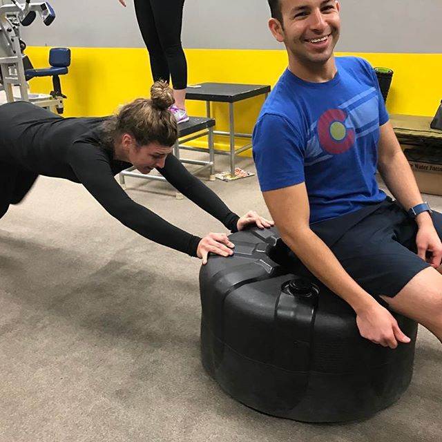 Hannah pushing Rod on the plate #personaltrainer #gym #denver #colorado #fitness #personaltraining #fun #bodybuilder #bodybuilding #deadlifts #life #running #quads #girl #woman #fit #squats #squat #lunges #legs #legday #weightlifting #weighttraining #men #sweat #women #cardio #strong #girls