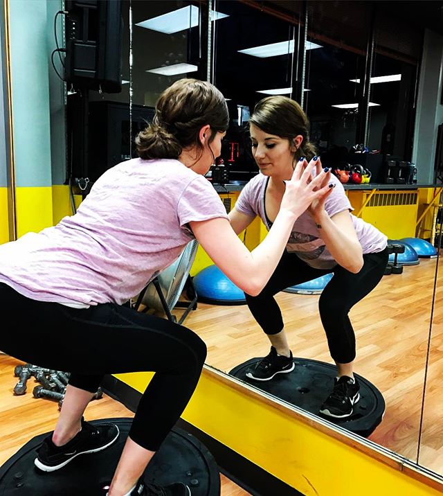 Meghan squatting on the bosu ball #personaltrainer #gym #denver #colorado #fitness #personaltraining  #bodybuilding #deadlifts #life #running #girl #woman #fit #squats #squat #lunges #legs #legday #weightlifting #weighttraining #sweat #women #cardio #strong #girls #butt #booty #balance #core #abs