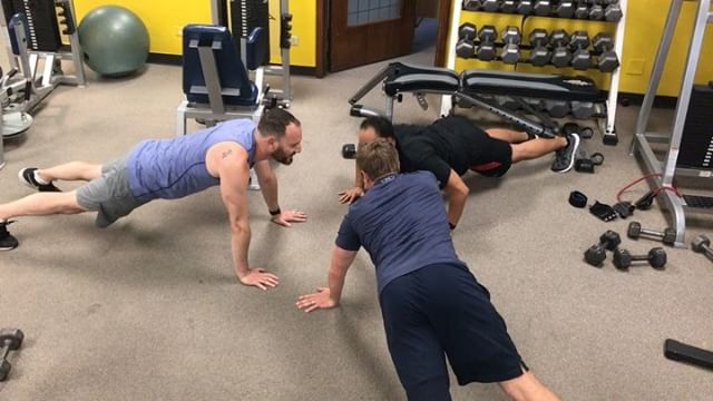 Bro bonding on the push-ups tonight at group personal training #bootcamp #personaltrainer #gym #denver #colorado #fitness #personaltraining #trainerscott #getinshape #fatloss #loseweight #ripped #toned #chestpress #benchpress #chest #bench #chestday #pecs #arms #arm #armday #pushups #fitbabe #triceps #biceps #babe #strong #fitnessmodel