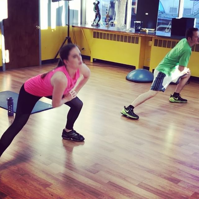 Arielli' and Sir Alexander lateral lunging in perfect unison tonight at group personal training #personaltrainer #gym #denver #colorado #fitness #personaltraining #fun #bodybuilder #bodybuilding #deadlifts #life #running #quads #girl #woman #fit #squats #squat #lunges #legs #legday #weightlifting #weighttraining #men #sweat #women #cardio #strong #girls