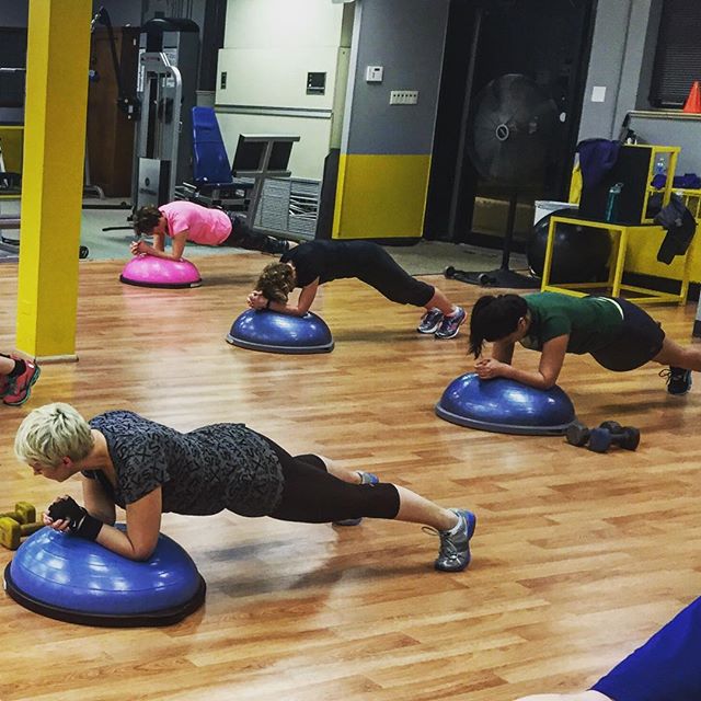 Planking on the bosu ball during a fitness class. Kathy, get your butt down!  #Bootcamp #personaltrainer #gym #denver #colorado #fitness #personaltraining #trainerscott #bodybuilder #bodybuilding #deadlifts #deadlift #glutes #quads #hamstrings #hamstring #squats #squat #lunges #legs #legday #weightlifting #weighttraining #men #core #plank #strong #abs #sixpack